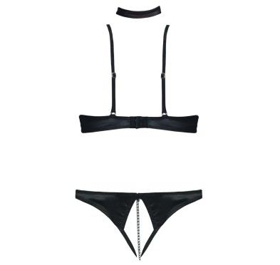 Cottelli LINGERIE - Seksowne Stringi Bez Krocza I Biustonosz Bez Miseczek Z Kwiatowym Haftem 80B/M